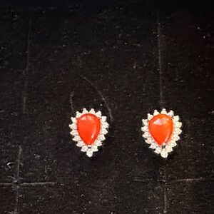 Radiant Teardrop 925 Sterling Pear Orange Opal Earrings with CZ Accents